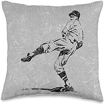 Vintage Baseball Pitcher Throw Pillow