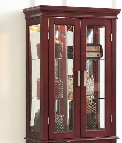 Tall Storage Cabinet with Adjustable Shelves and Lighted Glass Display