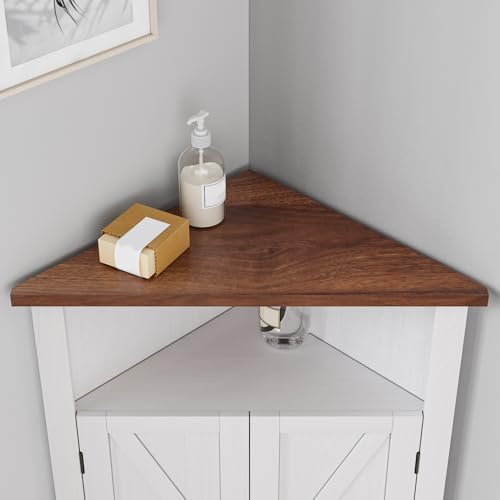 Mino Kesper Farmhouse Corner Cabinet with Adjustable Shelves White
