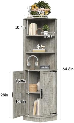 Vabches 648 Tall Farmhouse Corner Cabinet with Storage Shelves