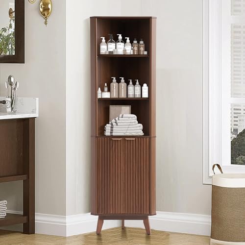 Grepatio 68 Tall Corner Cabinet with Fluted Doors and Adjustable Shelves
