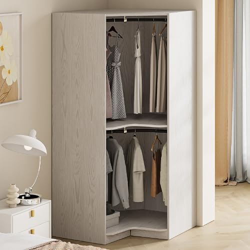 Merax Corner Wardrobe Organizer with 2 Hanging Rails and Shelves