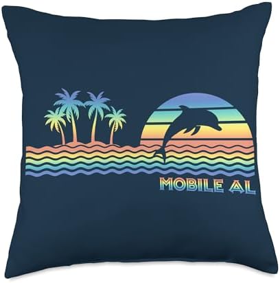Vintage Mobile AL Retro Dolphin Throw Pillow