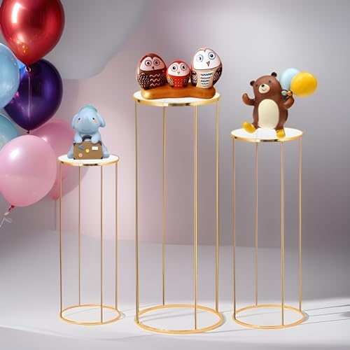 3PCS Gold Cylinder Pedestal Stands for Party Decorations
