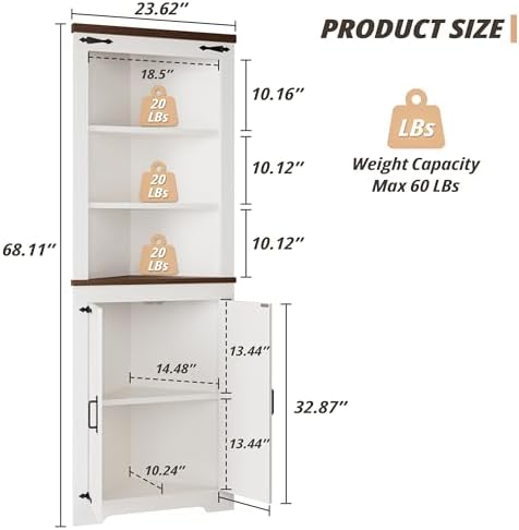 IRONCK Corner Cabinet 68 Tall White Storage