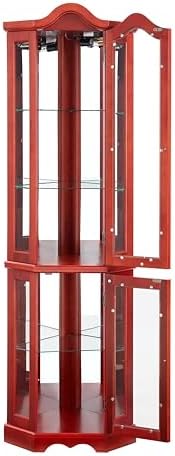 Maximize Space with Lighted Glass Curio Cabinet Corner Design Cherry Finish