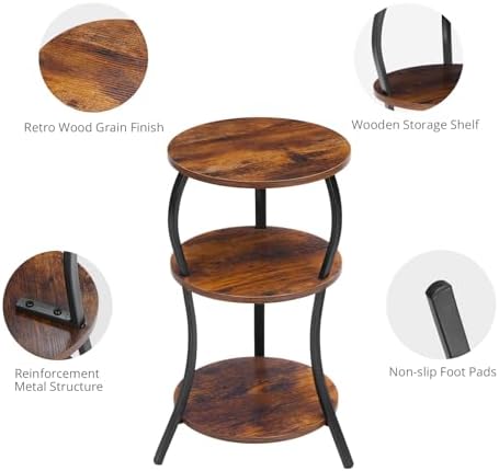 YEAKOO Vintage 3-Tier Round Side Table with Storage 1