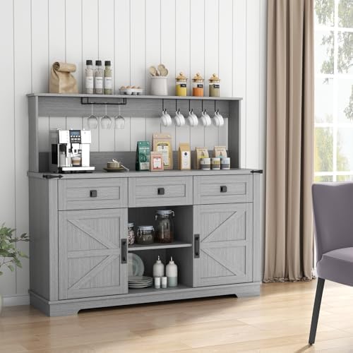 Gyfimoie Farmhouse Bar Cabinet with Hutch and 3 Drawers