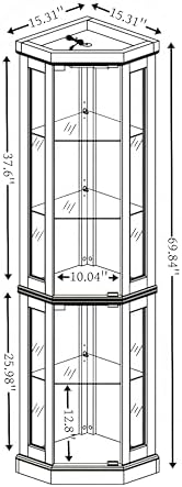 Ball Cast Lighted Corner Curio Cabinet with Glass Doors
