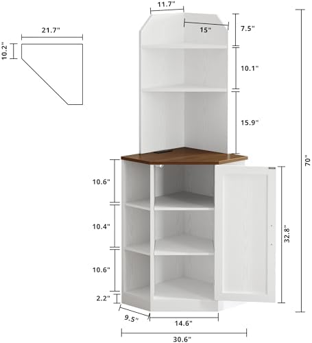 IRONCK Tall Corner Cabinet with USB Charging Station