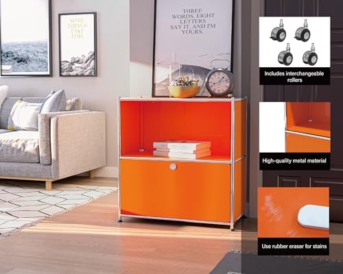 325 Inch Flip Top Side Table with Detachable Wheels and Storage - Modern Orange Bedroom Furniture