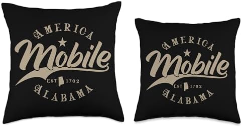 Mobile Alabama Throw Pillow 18x18 Multicolor