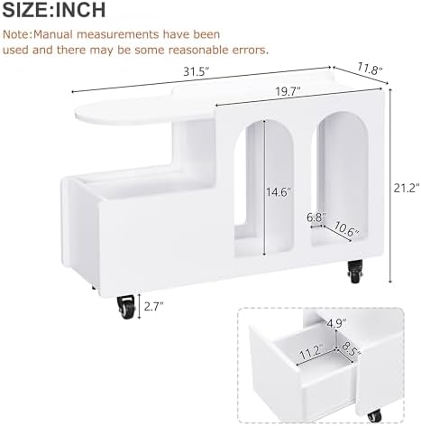 FEMICON Mobile End Table with Lockable Wheels