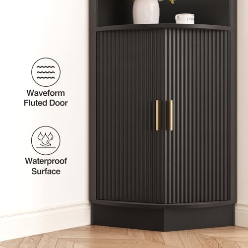 FiveWillowise 649 Tall Corner Cabinet with 5 Shelves Black