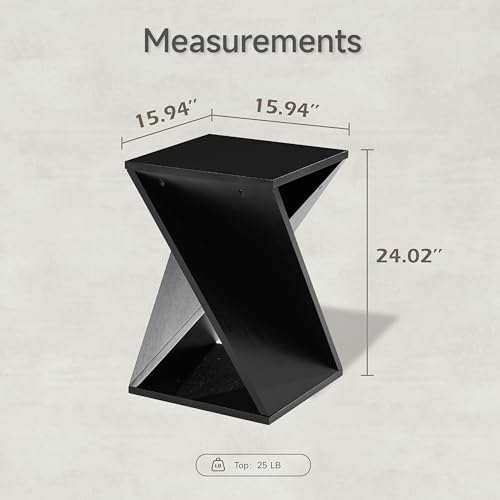 COZAYH Farmhouse End Table Square Solid Wood Pedestal Side Table Rustic Plant Stand with Twisted Design Black