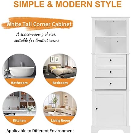689 Inch Tall Triangle Corner Cabinet with 3 Drawers and Adjustable Shelf Freestanding Storage Cabinet White