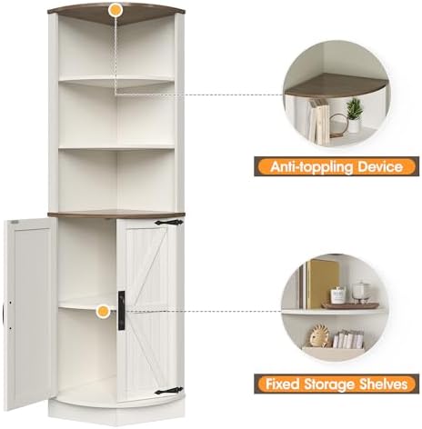 Vabches 648 Tall Farmhouse Corner Cabinet in Antique White