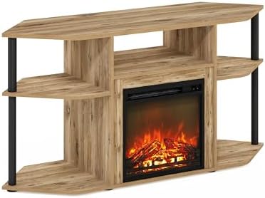 Furinno Jensen Storage Corner TV Stand with Fireplace