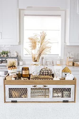 Farmhouse Chicken Wire Countertop Shelving Organizer - Rustic Kitchen Storage Cabinet - Decorative Pantry Display