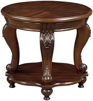 22 Round Wood End Table with 2-Tier Storage
