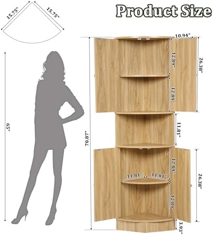 71 Inch Tall Corner Cabinet with Doors and 5-Tier Shelves