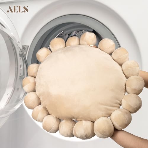 AELS Boho Beaded Round Pillow 185 Inch Modern Velvet Cushion