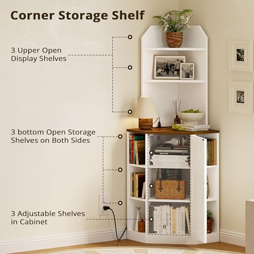 IRONCK Tall Corner Cabinet with USB Charging Station
