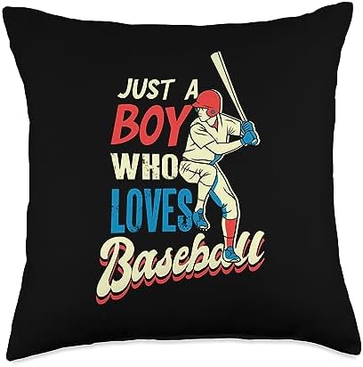 Just Boy Loves Baseball Catcher Pitcher Throw Pillow 18x18