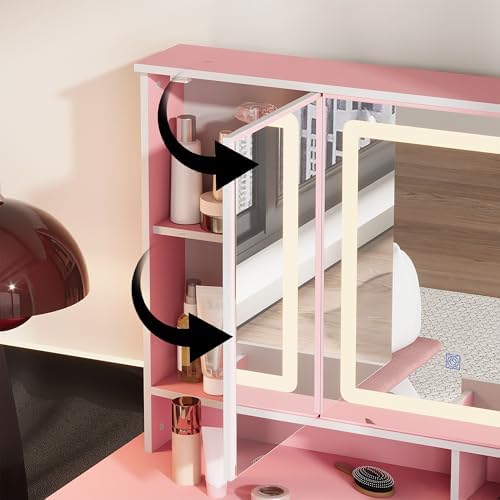 Timechee Vanity Mirror with 9 Drawers and 3 Color Lights