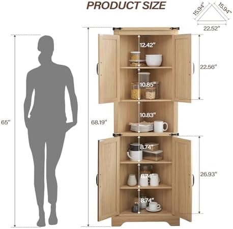 Tall Farmhouse Corner Cabinet with 4 Doors and Adjustable Shelves