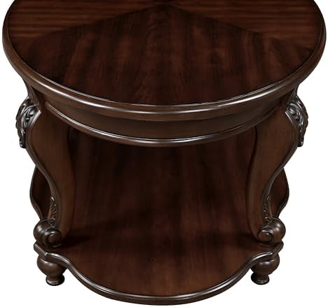 22 Round Wood End Table with 2-Tier Storage