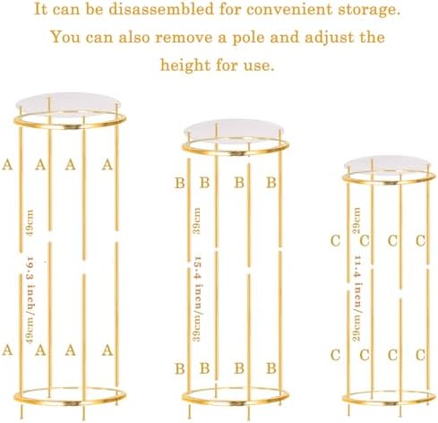 3PCS Gold Metal Cylinder Party Stands for Events Display Tables