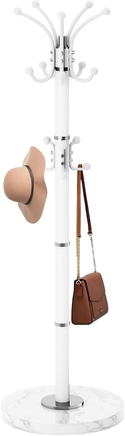 Modern Metal Coat Rack with 360 Rotary Design and Natural Marble Base