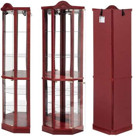 Lighted Corner Display Cabinet with 5 Shelves and Tempered Glass Doors