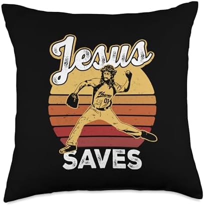 Jesus Saves Baseball Pitcher Christian Throw Pillow 18x18 Multicolor