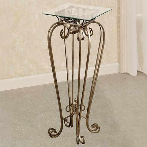 Touch of Class Chalcedony Scroll Pedestal Table - Beveled Glass - Antique Gold