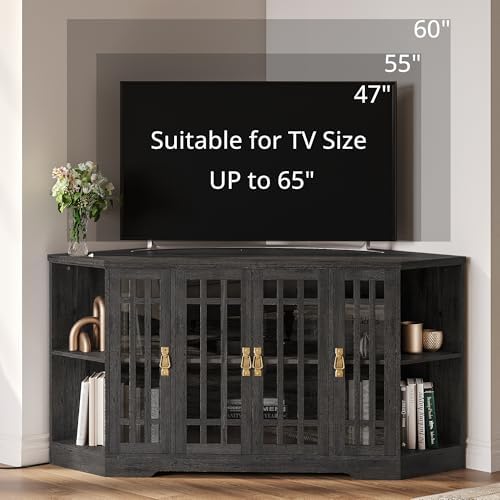 IRONCK Corner TV Stand 60 Inch Charcoal Grey