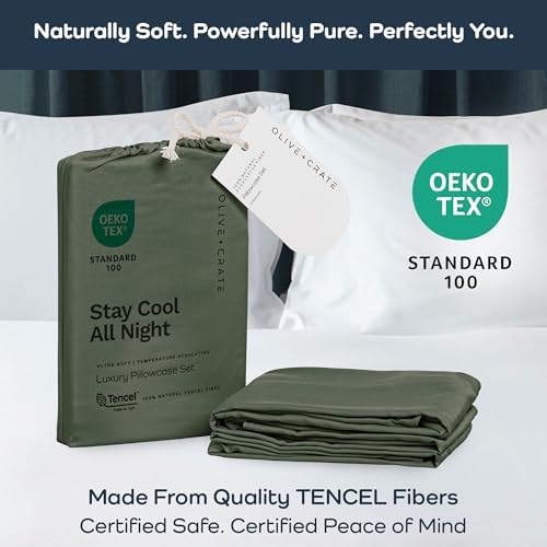 Olive Crate Tencel Eucalyptus Pillowcases - Cooling King Size Set of 2 Moss