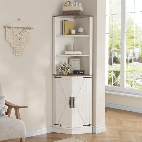 Vabches 648 Tall Farmhouse Corner Cabinet in Antique White