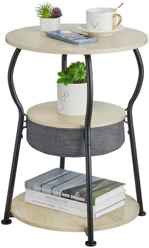 ZEXVIDA Small Round Side Table with Storage