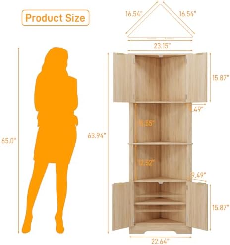 Vabches Fluted Corner Cabinet 64 Inch Storage Organizer
