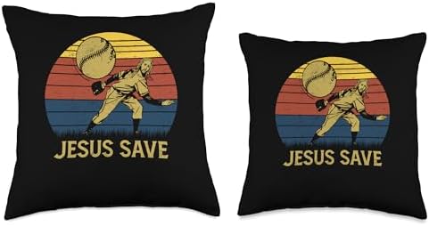 Jesus Save Retro Baseball Pitcher Christian Throw Pillow