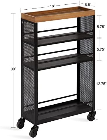 Kate and Laurel Piazza Decorative Storage Cart 18x7x30 Natural Wood and Black