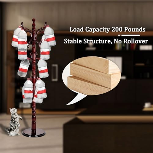 Free Standing Coat Rack with 14 Hooks and Natural Wood Base