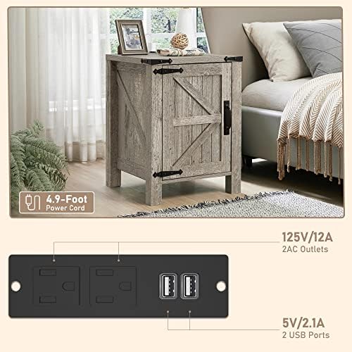 OKD Nightstand with Charging Station and Barn Door