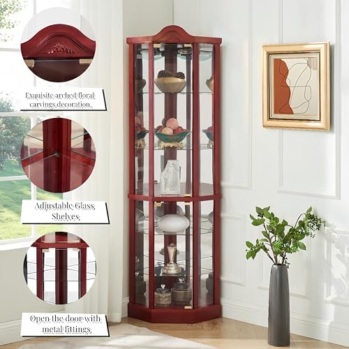 Lighted Corner Cabinet with Tempered Glass Doors and Adjustable Shelves