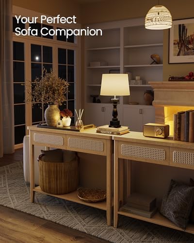 VASAGLE Console Table with 2 Drawers and Open Shelf Boho Style Oak Beige