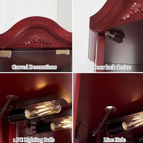 Cherry Corner Curio Cabinet with 4 Adjustable Glass Shelves and Glass Doors