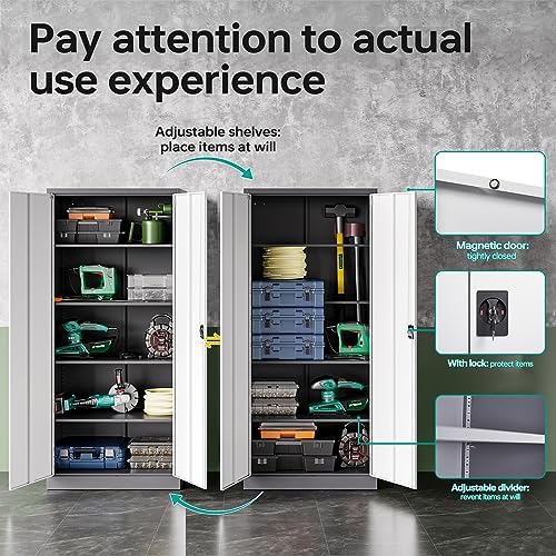 SISESOL 71 Inch Metal Storage Cabinet with Lock and Adjustable Shelves