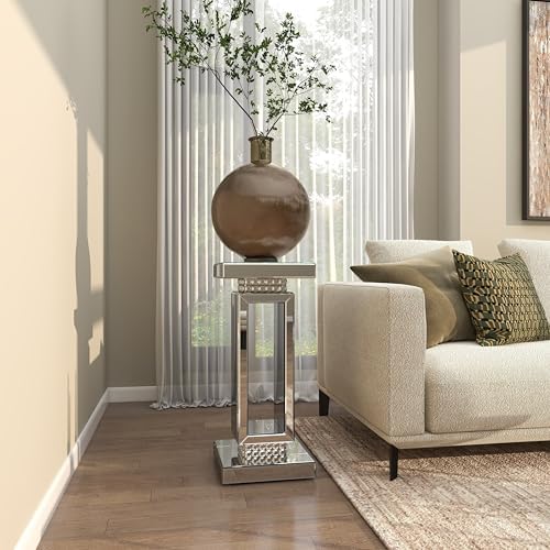 Deco 79 Silver Mirrored Pedestal Table 12x12x28